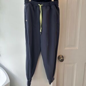 Figs Navy Joggers with Neon Green Drawstring